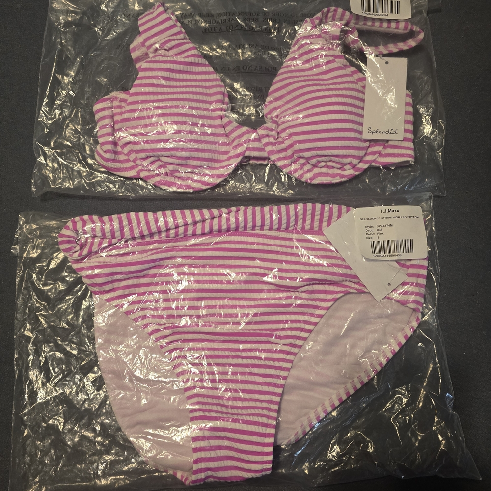 Splendid Pink and White Striped Bikini Set